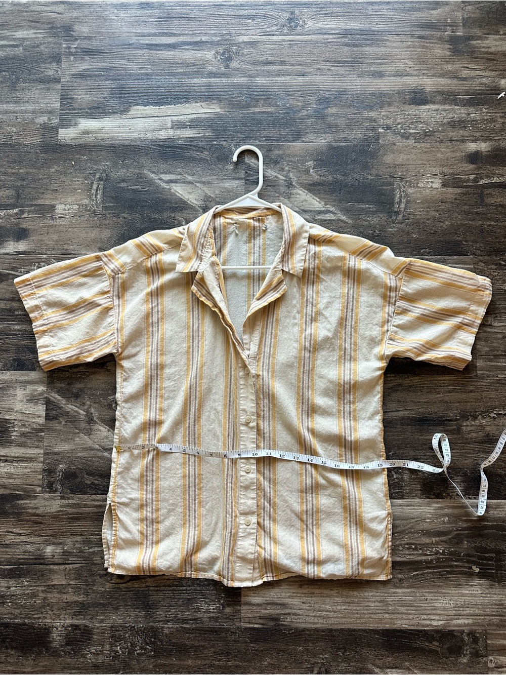 Casual Short-Sleeve Stripe Button-Up Shirt - Yellow/White